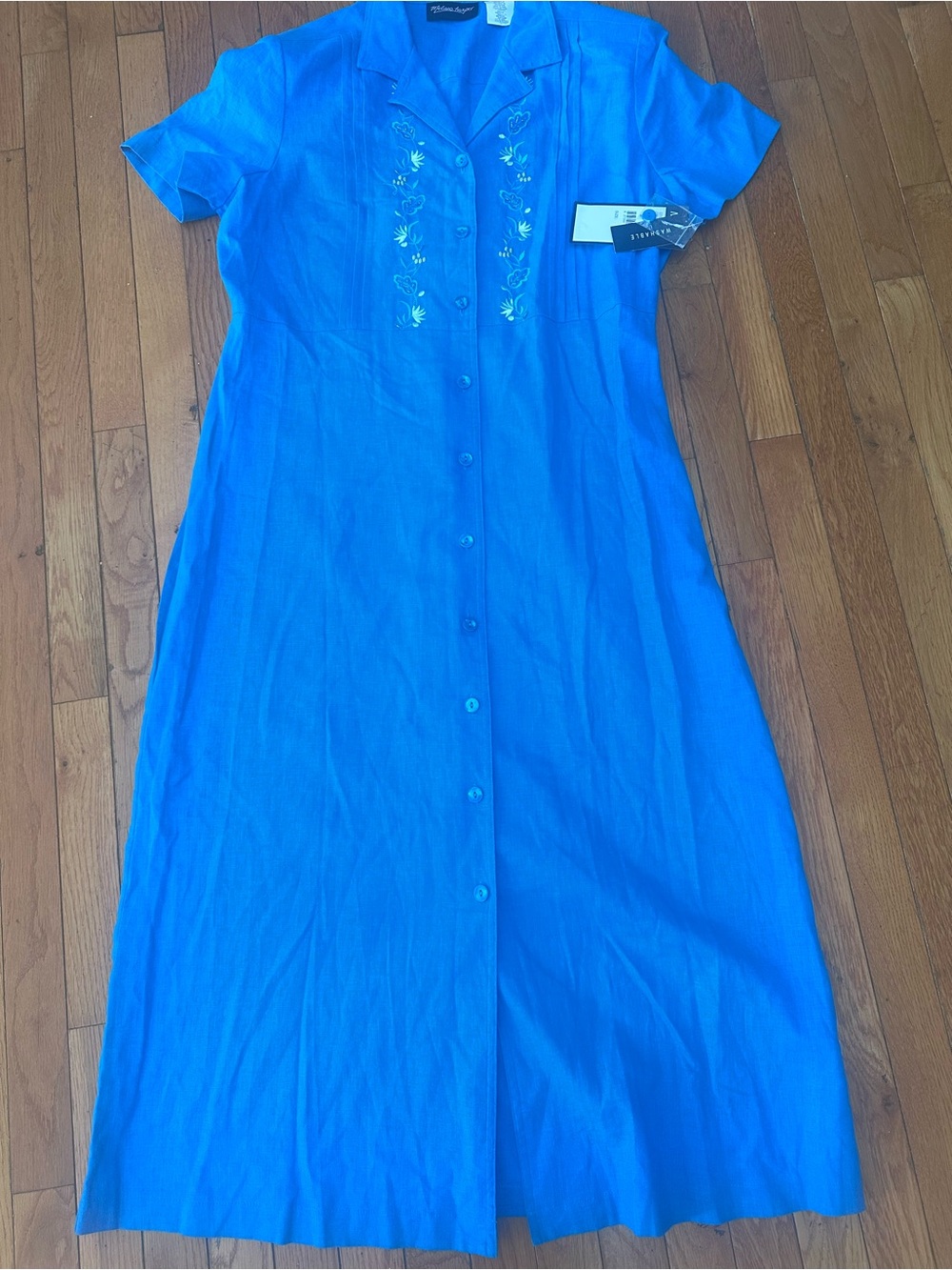 Mellisa Harper 14 NWT Linen Blend Blue Button-Front Embroidered Midi Dress